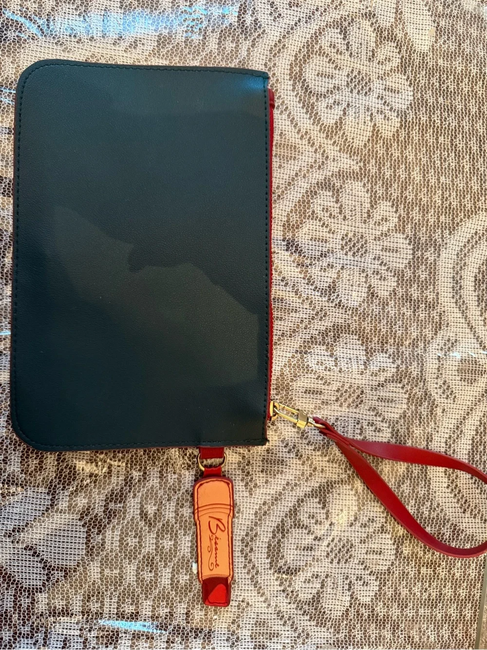 Red Wristlet Make-Up Bag Clutch with Travel Patch Details